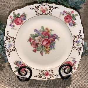Square Salad Plate by EPIAG Czechoslovakia Embossed Rim, Gold Scrolls & Trim